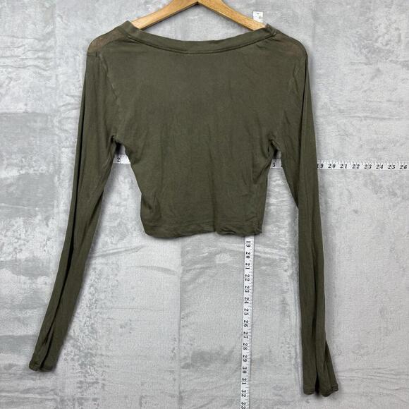 NWT Urban Outfitters Out From Under Olive Long Sleeve Cutout Crop Top Sz M Y2K - Picture 3 of 9